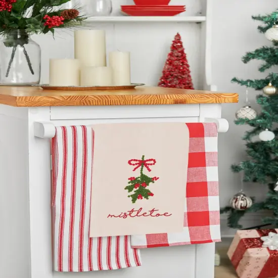 Mistletoe Berries French Knot Cotton Embroidered Flour Sack Kitchen Towel {3}