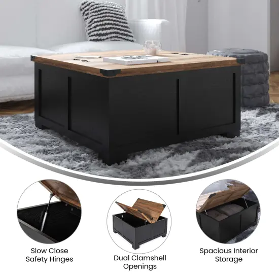 Merrick Lane Green River Farmhouse Storage Coffee Table Black/Rustic Oak {2}