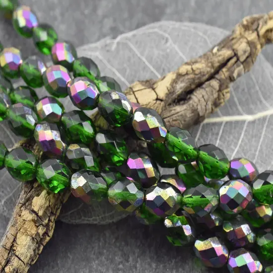 *15* 13x9mm Emerald Vitrail Firepolished Ovals {2}