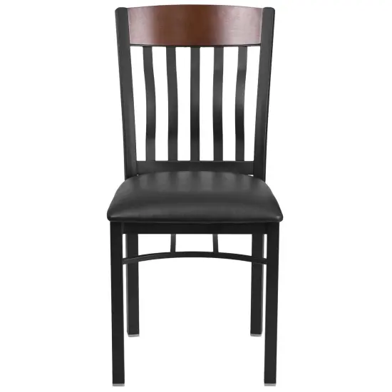 Emma and Oliver 2 Pk. Vertical Back Metal and Wood Restaurant Chair with Vinyl Seat Walnut {2}