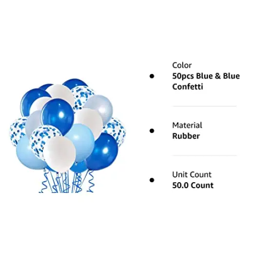50pcs Royal Blue Confetti Latex Balloons - 12 Inch Light Blue, Baby Blue, and White Balloons for Birthday and Wedding Party Decoration {3}