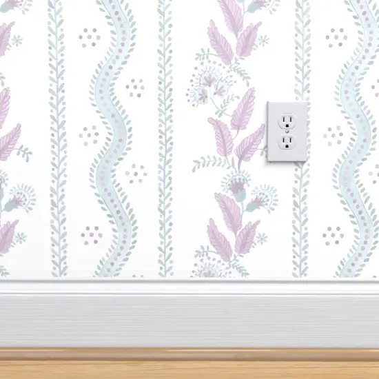 Peel & Stick Wallpaper 2FT Wide Cottagecore Floral Stripe Botanical Grandmillennial Purple Blue Traditional Custom Removable Wallpaper by Spoonflower {4}