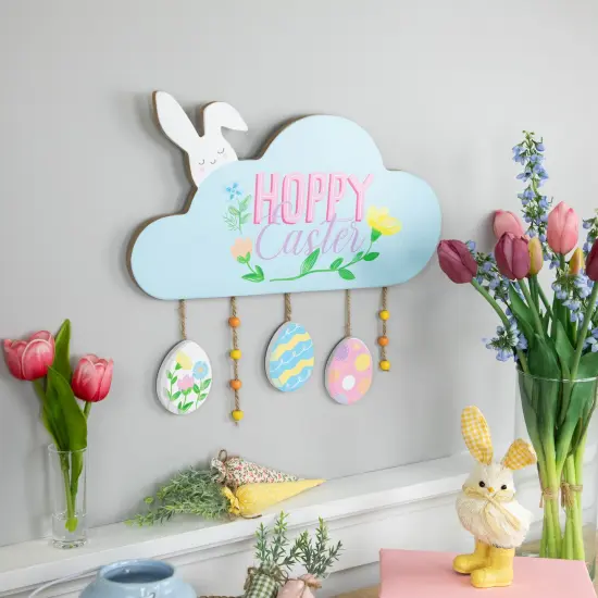 Northlight Hoppy Easter Wooden Wall Sign with Bunny and Eggs - 15.75" Multi {3}