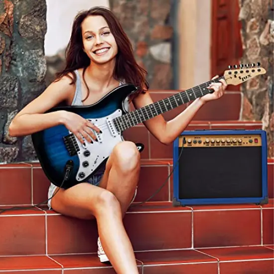 LyxPro Electric Guitar Amp, 40 Watt Portable Amplifier Blue {6}