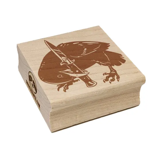 Crow Bird with Switchblade Knife Square Rubber Stamp for Stamping Crafting {1}