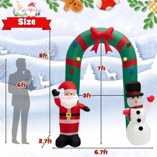 8 Feet Christmas Inflatable Archway with Santa Claus and Snowman {4}