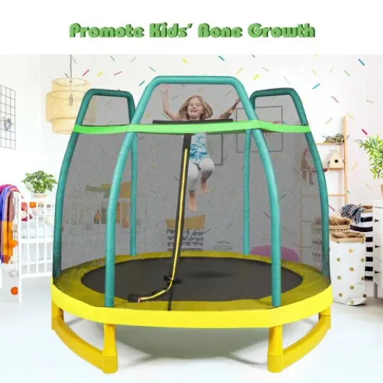 Kids Trampoline with Safety Enclosure Net Green {2}