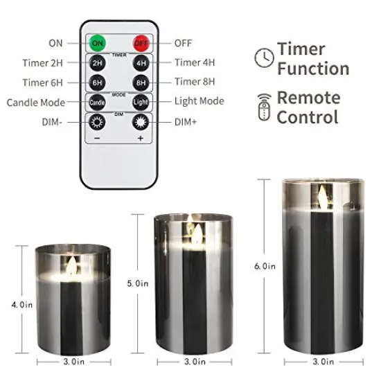 3 Pack Flameless Led Candles Flickering, Battery Operated Candles with Timer Remote, Glass Effect Candles Warm Color Moving Flame Light for Festival Wedding Home Halloween Decor, Black2 {3}