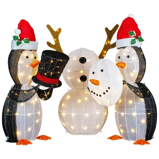 Northlight LED Lighted Penguins Building Snowman Outdoor Christmas Decoration - 35" - Set of 3 White {1}