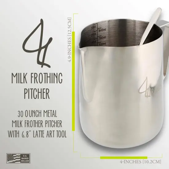 G Francis 30oz Stainless Steel Milk Frothing Pitcher with Latte Art Pen {2}