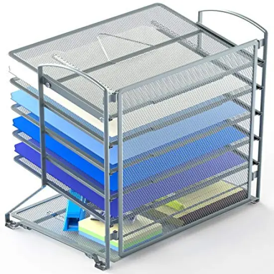 SimpleHouseware 6 Trays Desktop Document Letter Tray Organizer, Silver {6}