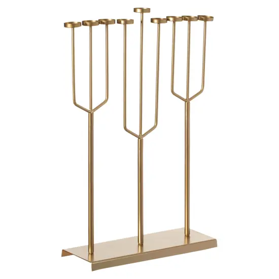 Modern Design Hanukkah Menorah Exceptional presentational piece, 9 Branch Tea Light Candle Holders Gold {9}