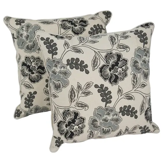Blazing Needles 18-inch Corded Throw Pillows with Inserts (Set of 2) - Black/Off-White Floral {1}