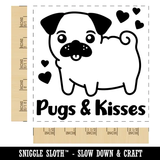 Pugs and Kisses Hugs Adorable Dog Hearts Square Rubber Stamp for Stamping Crafting {1}