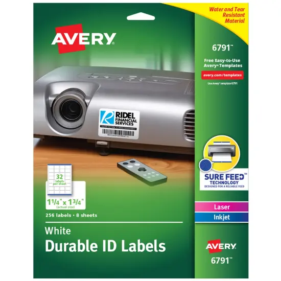 Avery Durable Easy Peel ID Labels, Sure Feed Technology, Permanent Adhesive, 1-1/4" x 1-3/4", 256 Labels (6791) {1}