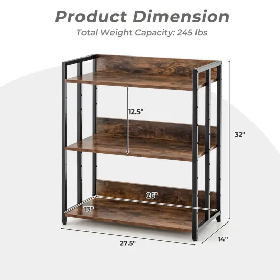 3-tier Corner Bookcase With Adjustable Shelves And Metal Frame {5}