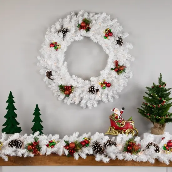 Northlight Pre-Lit LED White Canadian Pine Artificial Christmas Wreath, 30-Inch, Clear Lights {4}