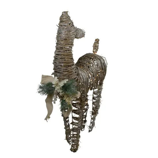 Northlight 32"3D Pre-Lit Standing Rattan Reindeer with Ivory Bow and Pine Boughs and Cones Outdoor Christmas Decoration Beige {4}