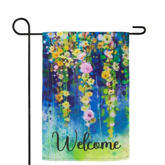 Northlight Watercolor Floral "Welcome" Outdoor Garden Flag 18" x 12.5" Blue {3}