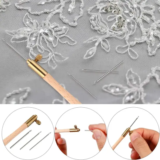 Tambour Hook with 3 Needles Tambour Embroidery Kit Tambour Crochet Hook Kits Sequin Beads Needle Set {4}