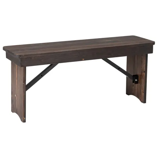 Merrick Lane Antique Solid Pine Folding Farmhouse Style Bench Black Wash {8}