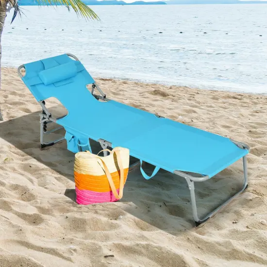 Folding Beach Lounge Chair with Pillow for Outdoor Grey {6}
