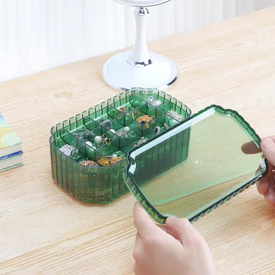 3 Layer Jewelry Organizer Box for Earrings, Rings, Necklaces, Bracelets, Clear Plastic Bead Storage Containers for Crafts (Green) {4}