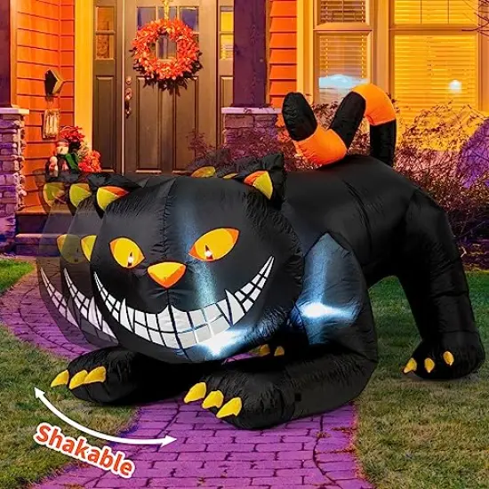 GOOSH 6 FT Halloween Inflatables Outdoor Black Cat with Shakable Head, Blow Up Yard Decoration with LED Lights Built-in for Holiday/Party/Yard/Garden {6}