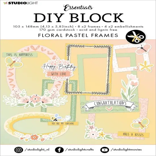 Studio Light Die-cut Block Sheets 24/pkg-Nr. 65, Floral Pastel Frames {1}