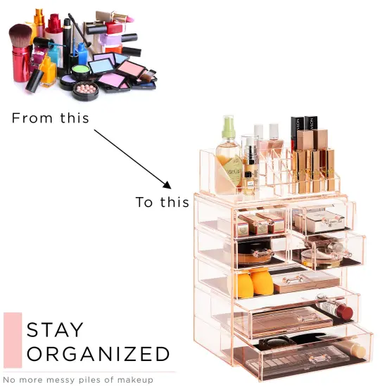 Sorbus Medium Makeup Organizer Set - (3 Large / 4 Small Drawers/Top Tray) {5}