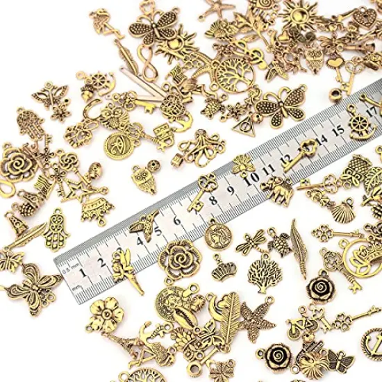 200 Pieces Tibetan Antique Gold Charm Mixed Pendants DIY for Bracelet Necklace Jewelry Making and Crafting {6}