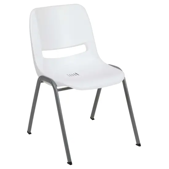 Emma and Oliver Ergonomic Shell Student Stack Chair - Classroom Chair / Office Guest Chair White {2}
