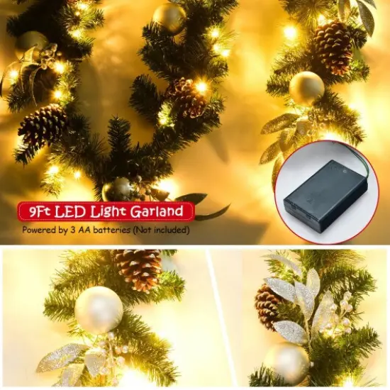 9 Feet Pre-Lit Artificial Christmas Garland with LED Lights {3}