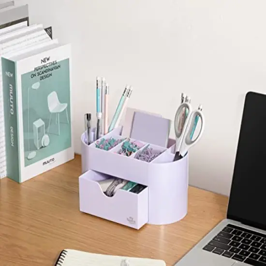 Acrylic Desk Organizer for Office Supplies and Desk Accessories Pen Holder Office Organization Desktop Organizer for Room College Dorm Home School, Light Purple (White Lavender) {6}