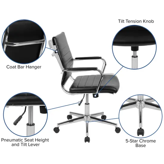 Merrick Lane Stockholm Mid Back Home Office Chair With Pneumatic Seat Height Adjustment And 360&deg; Swivel Black {2}