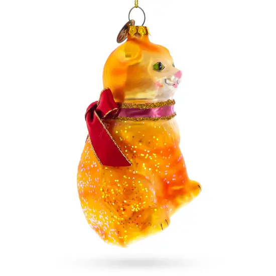 Cat with Red Scarf Glass Christmas Ornament {3}