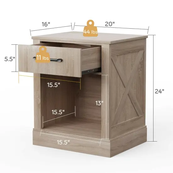 Compact Nightstand with Drawer and Shelf Natural {5}