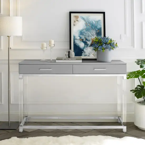 Caspian High Gloss 2 Drawer Acrylic Leg Metal Base Console Table White/Chrome {9}