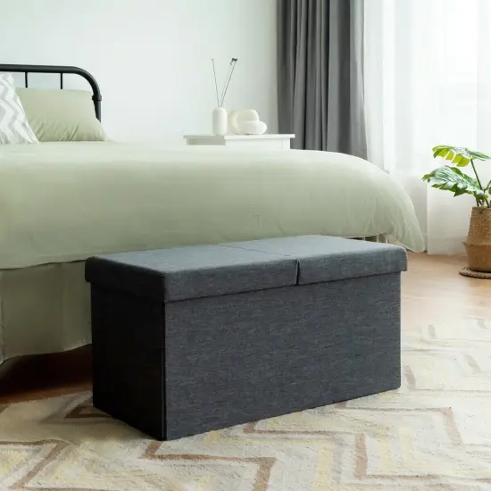 30 Inch Folding Storage Ottoman with Lift Top Dark Grey {6}