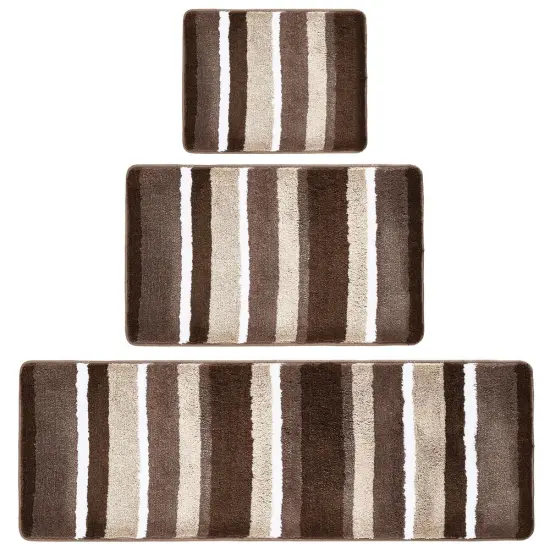 mDesign Striped Microfiber Bathroom Spa Mat Rugs/Runner, Set of 3 {5}