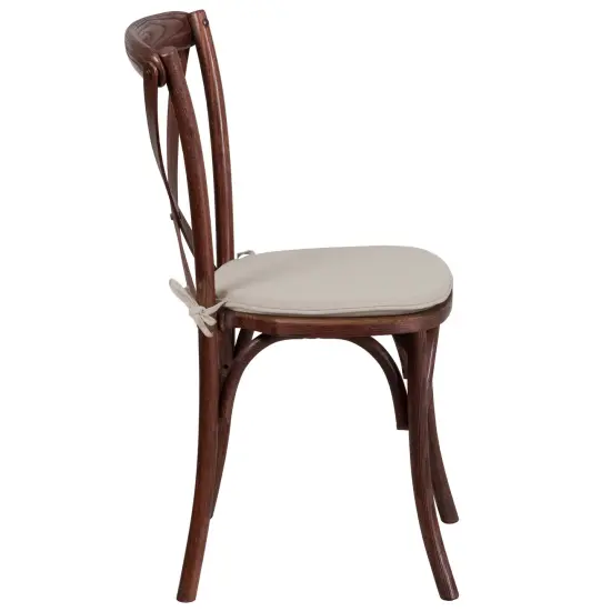 Merrick Lane Davisburg Stackable Wooden Cross Back Bistro Dining Chair with Cushion Pecan {8}