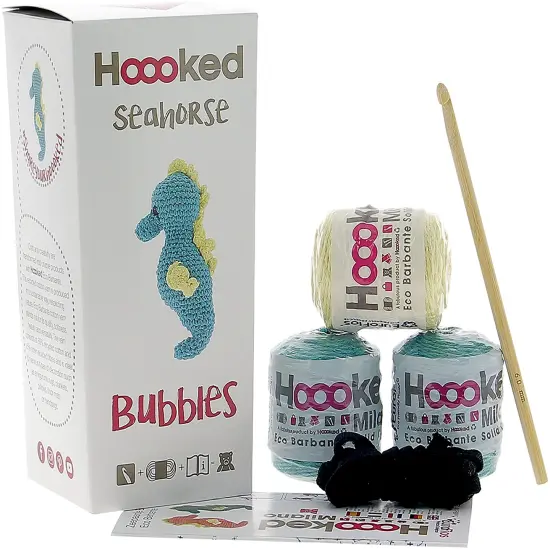 Hoooked Amigurumi DIY Kit W/Eco Barbante Yarn-Seahorse Bubbles - Lagoon {2}