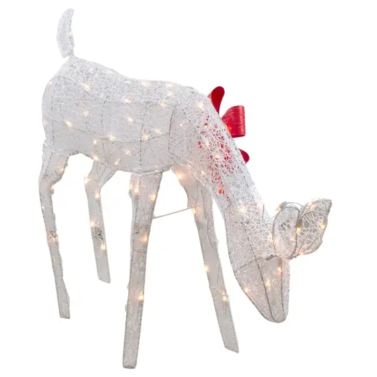 Northlight Lighted Mesh Feeding Doe Outdoor Christmas Decoration - 37" - White - Clear Lights {5}