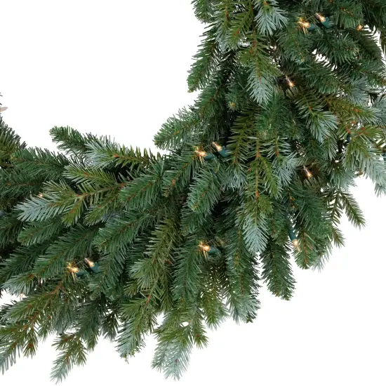 Northlight Real Touch&trade;️Pre-Lit Artificial Blue Spruce Christmas Wreath - 24" - Clear Lights Green {4}