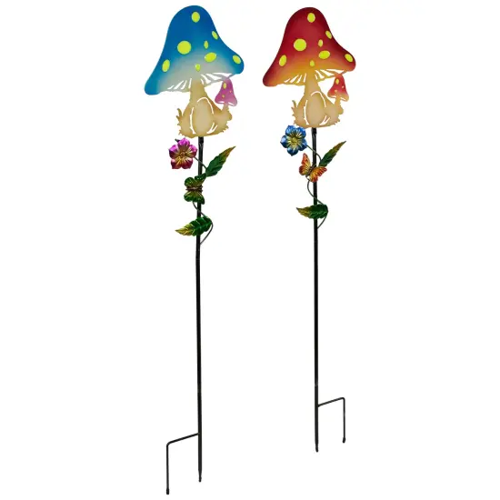 Northlight Solar Powered Mushroom Outdoor Garden Stakes - 36" - Set of 2 Multi {5}