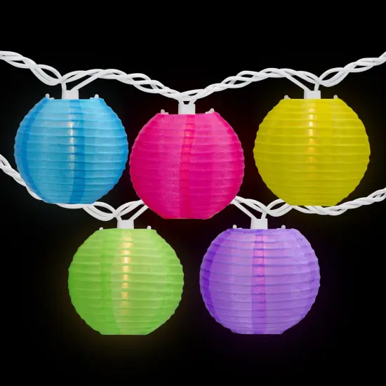 Northlight Paper Lantern Summer Patio Light Set - Multi-Color - 8.5' White Wire - 10ct {4}