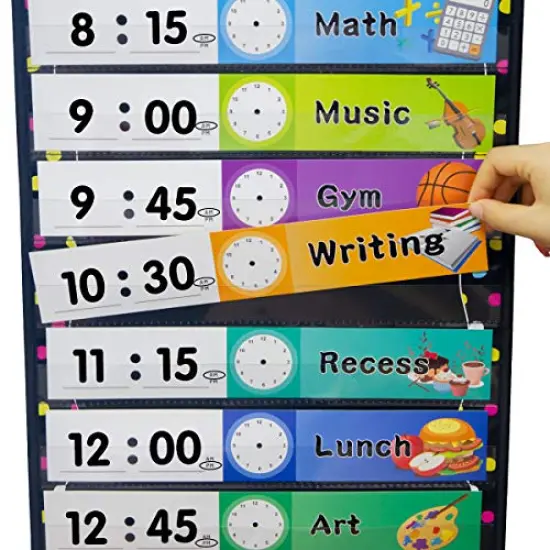 Daily Schedule Pocket Chart Educational Pocket Chart for Classroom Office Home Teachers Preschool Activity Supplies 15 Pockets 14 Double-Sided Reusable Dry-Eraser Card 13 x 37 Inches {3}