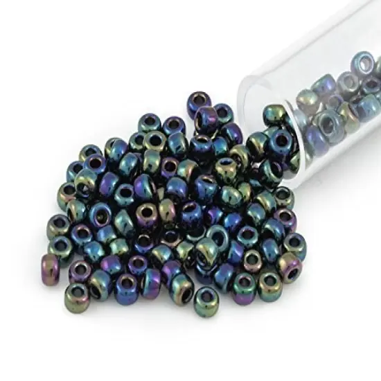 Miyuki Round Rocaille Seed Bead 8/0 Metallic Black AB {1}