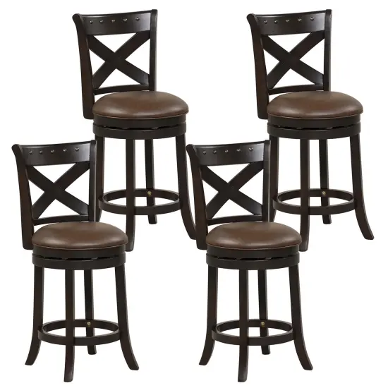 Costway 26'' Swivel Bar Stool Counter Height PU Leather Seat Rubber Wood Legs Footrest {9}