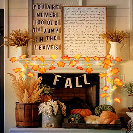Fall Decor [2 Pack] Lighted Fall Garland, Total 16.4ft 40 LED Thanksgiving Decor Halloween String Lights, Friendsgiving Gift Thanksgiving Decorations for Home Holiday Autumn Garland Indoor {3}